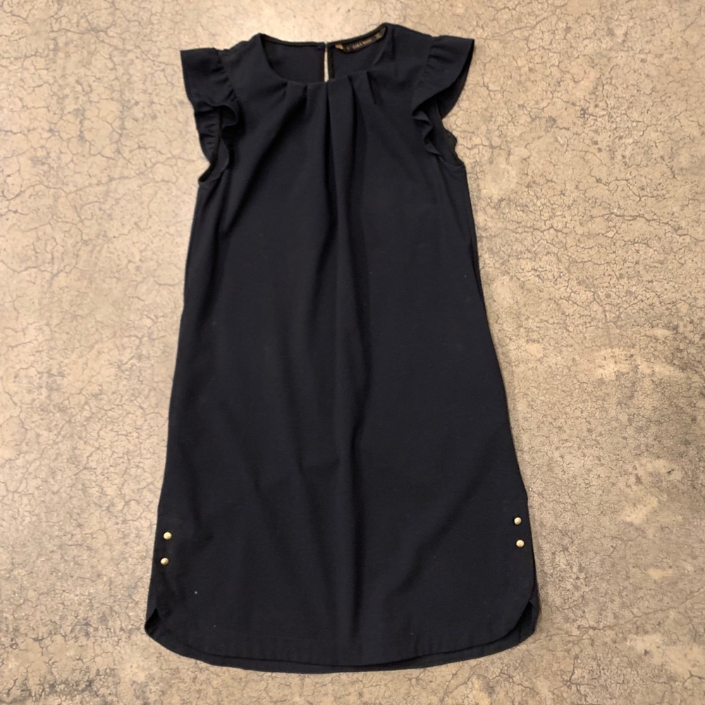 Zara navy ruffle sleeve dress
